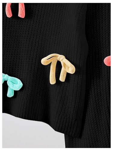 WDIRARA Girl's Bow Turtleneck Sweater Long Sleeve Loose Pullover Knitwear4