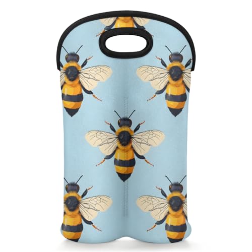 GzLeyigou 2 Bottles Bee Wine Bag Sleeve Totes Neoprene Protective Wine Carrier Bag for Wine,Water, Champagne, Beer, Baby Bottles,Gift 14.5 x 10 Inches