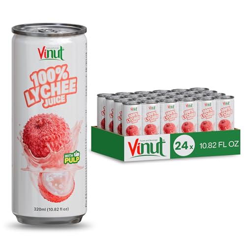 Image of VINUT 100% Lychee Juice with Pulp, No Added Sugar, Not From Concentrate, Gluten Free & Non-GMO Drink, 100% Vegan /Plant-Based, 10.82 fl oz Cans (Pack of 24)