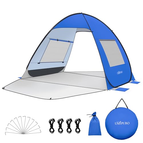 Pop Up Beach Tent UPF 50+ Shade Sun Shelter for 1-3 Persons Canopy Cabana with 2 Doors Easy Set Up Beach Umbrella(BU