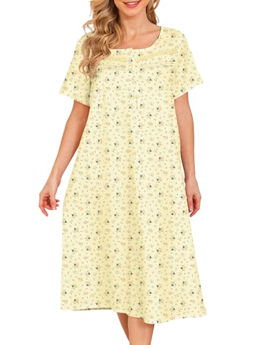 Image of Bloggerlove Nightgowns for Women Soft 100% Cotton House Dress Short /Long Sleeve Night Gowns Comfy Sleepwear S-3XL