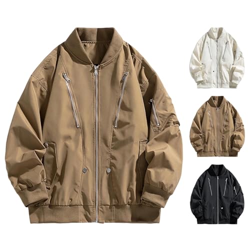 Cambkatl Men's Versatile Stand Collar Jackets Full-Zip Loose Sytlish Outerwear Long Sleeve Casual Sports Coat with Pockets2