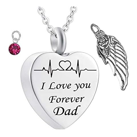 Hoisy Chain Necklace, Memorial Necklace Heart ECG I Love You Forever Dad Silver 50X2cm Cremation Jewelry for Ashes Cover