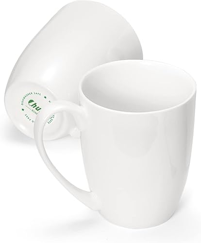 Miniatura 7 de Tazas de café, tazas de café de porcelana blanca de hueso de 12 onzas con más del 45% de contenido de hueso, tazas de té de cerámica ligeras, juego