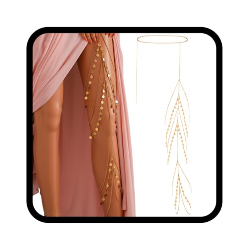 Bodiy Sequin Leg Chain Gold Layered Thigh Chain Waist Body Chains Party Rave Body Accesory for Women Dress
