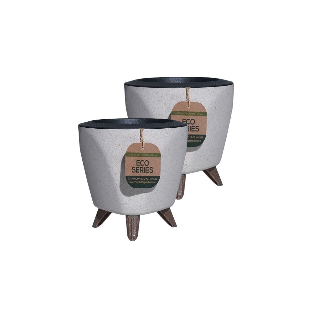 Harshdeep Self Watering Pots for Plants - Lagos - Indoor Home Living Room Office Tabletop Decorative Eco Friendly Small Planters, Made of Bamboo, Rice Husk UV Protected 5 Inch Set of 2 (Cream) (B0D54CKXW7) Amazon Price History, Amazon Price Tracker