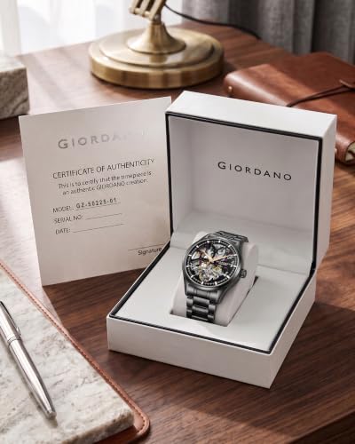 Image of Giordano Premier Fortezza Collection Automatic Watch for Men with Skeleton Round Dial, Luminous Hands and Markers, Stainless Steel Strap - GZ-50225