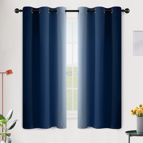 Image of SimpleHome Ombre Blue to Grey White Curtains for Living Room 42Wx63L | Room Darkening Curtains for Bedroom,Gradient Light Blocking Curtain,Thermal Insulated Grommet Window Drapes,2 Panels,63 Inch