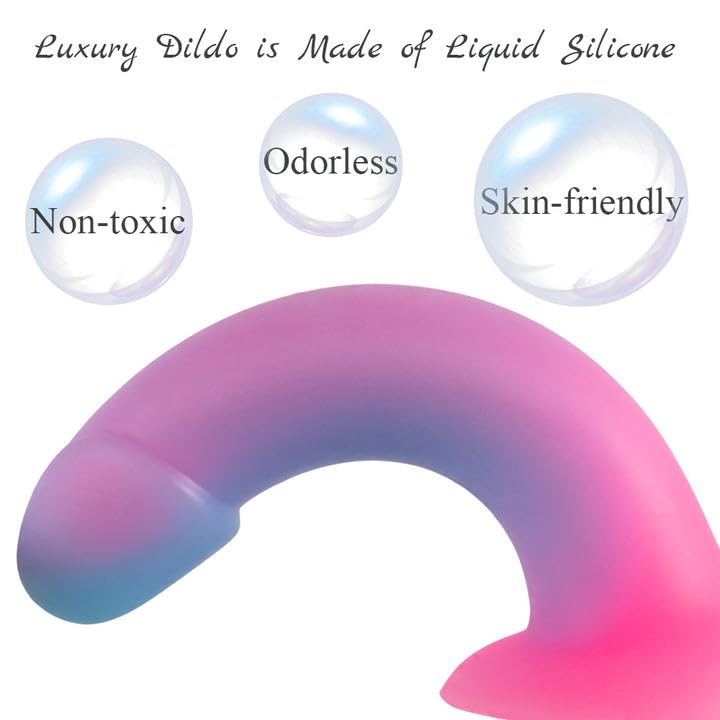 7 Inch Silicone Realistic Dildo,Colorful Glowing Penis Toy for Vaginal and Anal Sex,Adult Sex Toy for G-spot and Prostate Orgasm,Lifelike Dick with Strong Suction Cup Compatible with Strap-on Harness