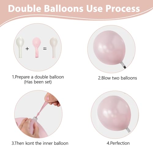 Image of Pink and White Balloons Arch Kit, Double Stuffed Pearl Pink White Sand Balloons Light Pastel Pink Beige White Balloons Garland Kit for Birthday Valentine's Day Bridal Shower Wedding Party Decor