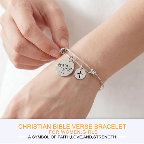 Image of Cross Adjustable Christian Bible Verse Bracelet Religious Jewelry | Inspirational scripture bangle, thoughtful confirmation faith gift for women teengirls