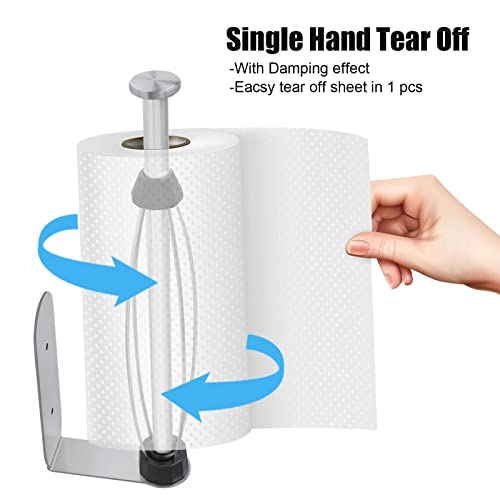 Image of 2 Pack Paper Towel Holder, Easy Tear with Damping Function, Single Hand Operable Wall Mount Paper Towel Holder, Self-Adhesive or Drilled for Kitchen,Under Cabinet, Bathroom.Stainless Steel