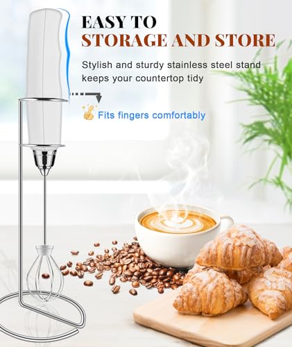 Image of YUSWKO Milk Frother Handheld for Coffee with Stand, Rechargeable Drink Mixer with 3 Heads 3 Speeds Electric Coffee Frother Whisk, Gift for Many Occasions and Festival
