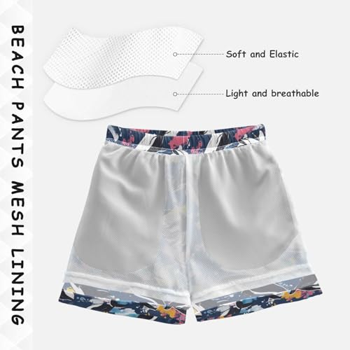 Boys Swim Trunks Quick Dry UPF 50+ Beach Board Shorts Kids Bathing Suits Swimsuit 2T Black Dolphin Watercolor4