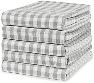 Sticky Toffee 100% Cotton Tea Towel - Pack of 5, Grey Chequered Pattern | Kitchen Check Set | Absorbent, Strong, Quick Dry & Machine Washable | for Home Decor & Kitchen Accessories