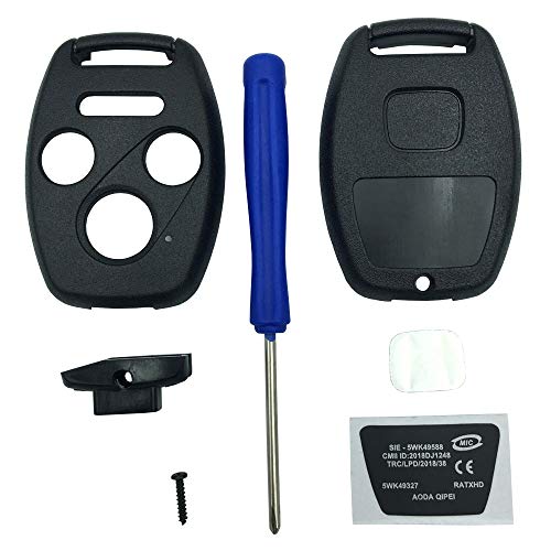 Key Fob Shell Case Fit for 4 Buttons Honda Accord Civic EX Pilot Keyless Entry Remote Car Key Housing Replacement with Free Screwdriver (Casing Only Without Blade)(Black)
