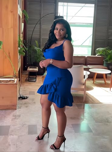 Image of Womens Sexy Sleeveless Bodycon Mini Dress Summer Casual Straps Short Ruffle Dresses Beach Party Club Homecoming