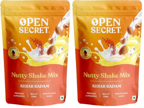 Image of Open Secret Thandai | 225g | Kesar Badam Powder Mix, Mixer of Elachi, Saffron, Almonds and Jaggery, Instant Refreshing Drink for Holi, No Added Preservatives and Zero Refined Sugar (Pack of 2)
