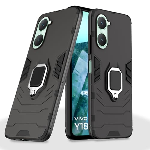 Image of Pikkme D5 Tough Armor Bumper Case | 360 Protection Case | Ring Holder Stand Back Cover for iQOO Z9 Lite 5G / Vivo T3 Lite 5G / Vivo Y18 / Y18e / Y03 (Black)