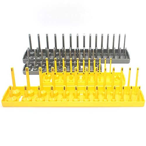 Colsen Socket Organizers 6 Piece Socket Tray Set | Metric & SAE Deep and Shallow Socket Organizers | Holds 80 SAE & 90 Metric Sockets | 1/4\" Drive, 3/8\" Drive, and 1/2\" Drive(6PCS SET, Yellow)