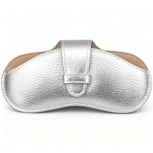 Image of CREATCABIN Soft Leather Glasses Case Slim Sunglasses Case Bag Portable Lightweight Travel Eyeglasses Spectacle Holder Pouch Cover with Cleaning Cloth Gift for Women Men Holiday 6.9x3.4 Inch Sliver
