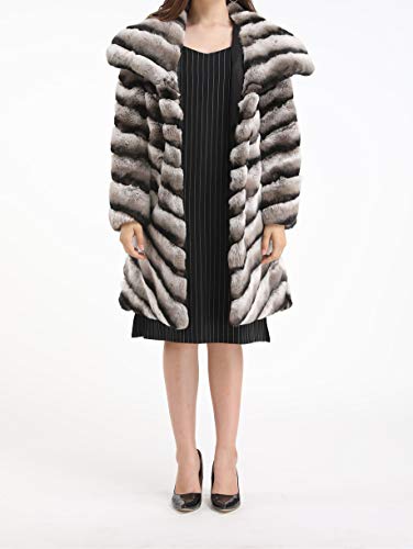 LVCOMEFF Women Genuine Rex Rabbit Fur Long Coat Chinchilla Color Plus Size with Big Collar4