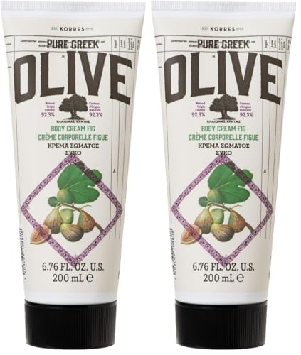 KORRES OLIVE & FIG leche corporal hidratante para piel flexible, con aceite de oliva virgen extra, con aroma de higos frescos, vegana, 200 ml (Paquete de 2)