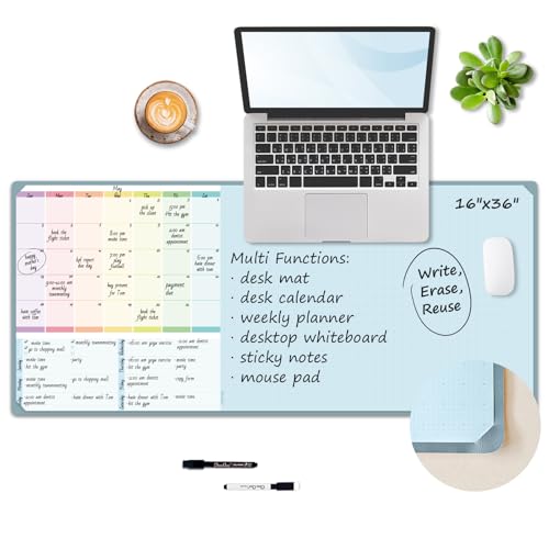 Multi-Functional Dual-Layer Desk Mat, Dry Erase Calendar for Desk - Erasable Desktop Writing Whiteboard and Memo Pad - Non-Slip Desk Protector for Home&Office