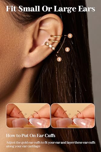 Gold Plated Ear Cuff Earrings Non Piercing for Women - Hypoallergenic Ear Cuffs Silver/Gold Non Tarnish Clip on Cartilage Earrings Fake Earring Set Trendy Jewelry 3Pcs4