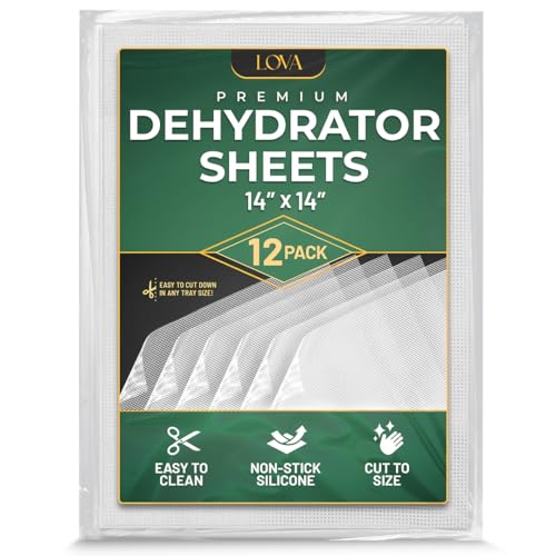 (12 Pack) Lova Silicone Dehydrator Sheets -Jerky, Fruit, Cosori Dehydrator and Magic Mill Dehydrator,Mesh Dehydrator Trays