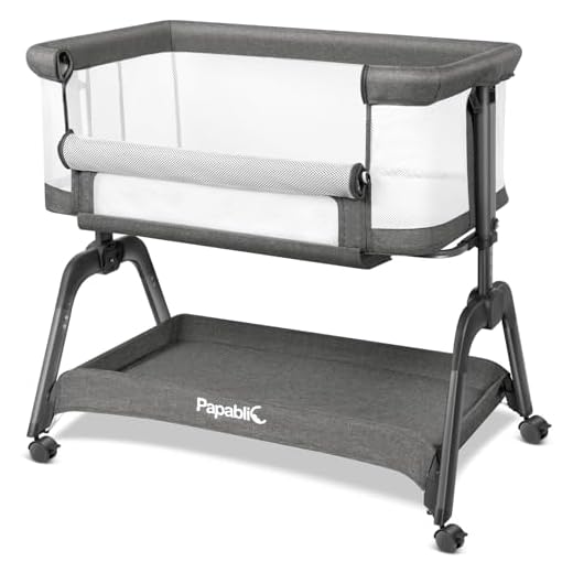 Papablic Baby Bassinet, Bedside Bassinet for Baby with Four-Sided Breathable Mesh & Soft Mattress, Adjustable Bassinet Bedside Sleeper with Storage Basket and Wheels, Easy to Assemble, Gray