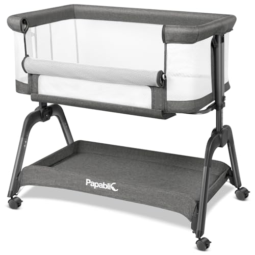 Papablic Baby Bassinet, Bedside Bassinet for Baby with Four-Sided Breathable Mesh & Soft Mattress,...