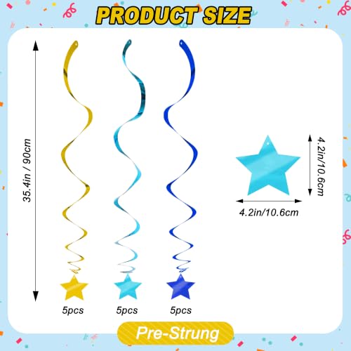 Image of BEISHID Blue Gold Stars Hanging Swirls Pre-Strung Stars Hanging Decorations for Baby Shower Retirement Bachelor Men Birthday Graduation Decorations Supplies,Pack of 15
