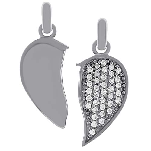 Pendentif Coeur sécable en Argent 925 rhodié et Oxydes de Zirconium - Femme - Neuf