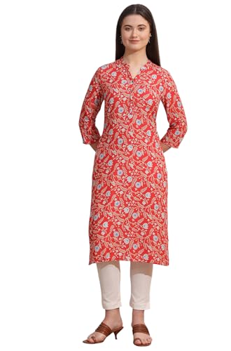 Image of W for Woman Pink Bold Geometric Printed Pure Cotton Straight Kurta