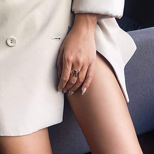 Goldchic Jewelry Gold Bold Initial M Rings For Women, Chunky Letter Open Ring Adjustable Statement Rings For Party #TOP6