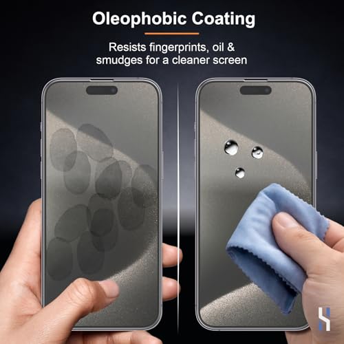 Image of Matte Tempered Glass for iPhone 15 Pro Max (6.7 Inch) Military Grade 9H Screen Guard, Anti-Scratch, Shatterproof, Edge-to-Edge Full Coverage - Black Border