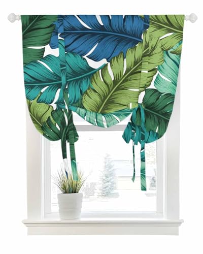 Tie Up Curtains for Windows Summer Tropical Banana Leaf Rod Pocket Tie-Up Window Shade Adjustable Balloon Curtain Valance Classic Plant Scenery for Bedroom Kitchen Bathroom Blinds,34x45in