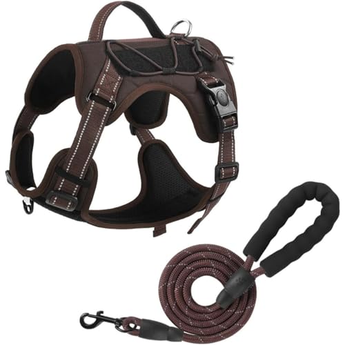 Vlfn ハーネス リード 一体型 中型犬 大型犬 デザイン 可愛い おしゃれ 通気性 自動開閉式 防爆 お散歩 お外出 しつけ用 脱着簡単 安全のための反射材 (コーヒー色,XL)