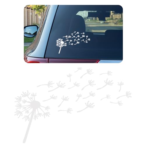 Image of Car Dandelion Flying Sticker, Waterproof Auto Dandelion Flying Flower Sticker with Music Notes, 7.9 inchx5.5 inch Die Cut Vinyl Dandelion Decal for Car Window Laptop, Car Accessories (White)
