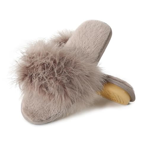 Image of Fur Story Women's Furry Slippers Open Toe Fuzzy Slippers Memory Foam Fluffy House Sandal