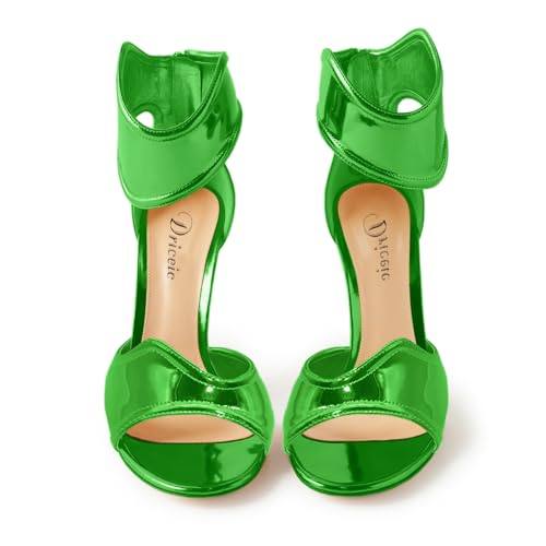 Image of Women's Metallic Open Toe Heels Sandals Back Zipper Dressy Heels Ankle Strap Heels for Party Wedding