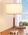 EDISHINE Mid Century Table Lamp, Solid Wood and Metal Bedside Lamp with Pull Chain Switch & Beige Linen Shade, Retro Nightstand Lamp for Bedroom Living Room End Table, E26 Base