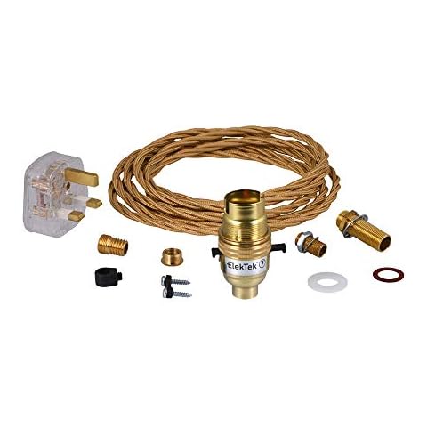 ElekTek B22 Lamp Holder Kit with Gold Flex Cover