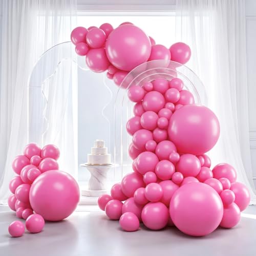 Image of RUBFAC 129pcs Pink Balloons Different Sizes 18 12 10 5 Inches for Garland Arch, Pink Balloon for Mother's Day Valentine's Day Birthday Baby Shower Gender Reveal Wedding Party Decoration