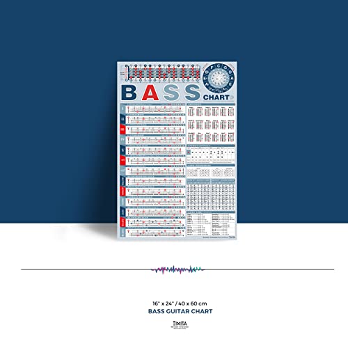 TiMitA Bass Scales Poster - Learn Basses Scales, Modes, Chords, Fingerings, Patterns and Notes for Improved Technique & Improvisation, Comprehensive Bass Scales Chart, Perfect for Beginners & Bassists