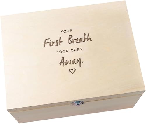 Dust and Things - Caja de recuerdos para bebé, diseño de caja de almacenamiento de madera, color rosa, Natural Pine