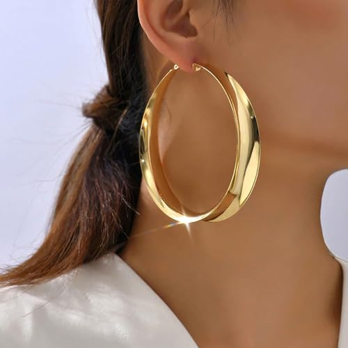 Chunky Gold Silver Hoop Earrings for Women Wide Flat Huggie Hoops Dangle Earrings Big Large Punk Smooth Surface Statement Earrings Fashion Jewelry4