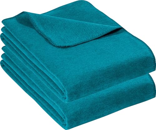 Erwin Müller Wohndecke Brescia 2er-Pack Uni Petrol Größe 150x220 cm -...