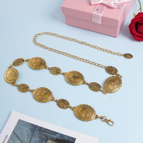 Western Concho Chain Belt for Women Cowgirls Oval Metal Waist Chain Belt Country Jeans Dress Belts4